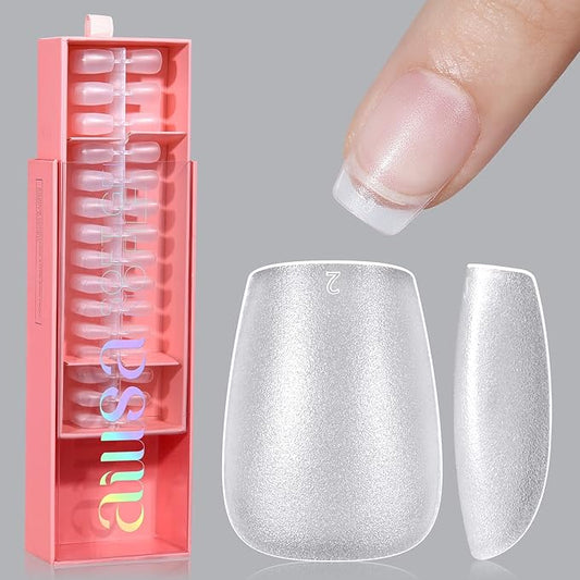AILLSA Extra Short Coffin Nail Tips 450pcs Gel Full Cover Nails Tips Matte Pre-filed Press on Fake Soft Nail Tip 15 Sizes Pre-Shaped False Gelly Nails Tip