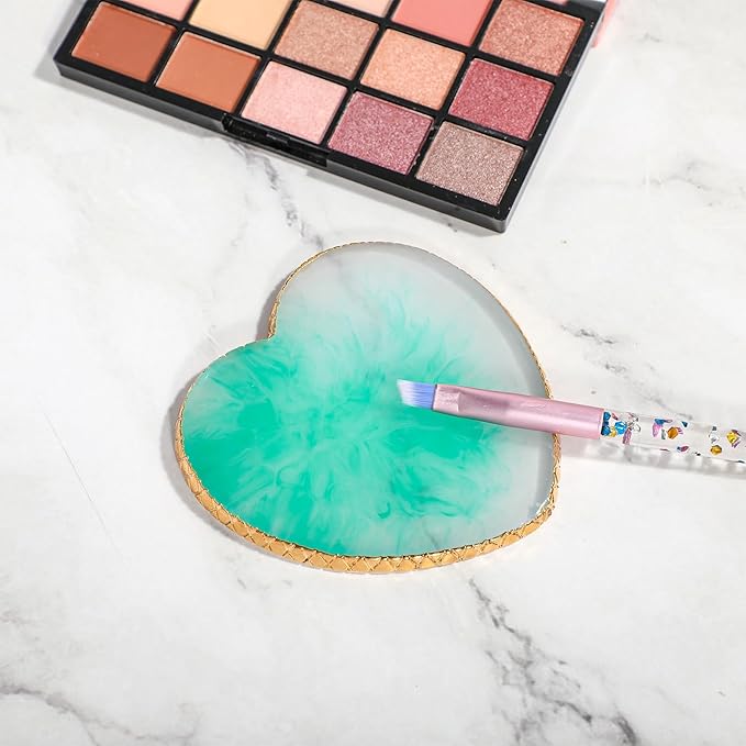 Sibba Resin Nail Art Palette Nail Mixing Palette Polish Color Mixing Plate Golden Edge Nail Holder Display Board Heart Shape Cosmetic Mixing Tools (Green)