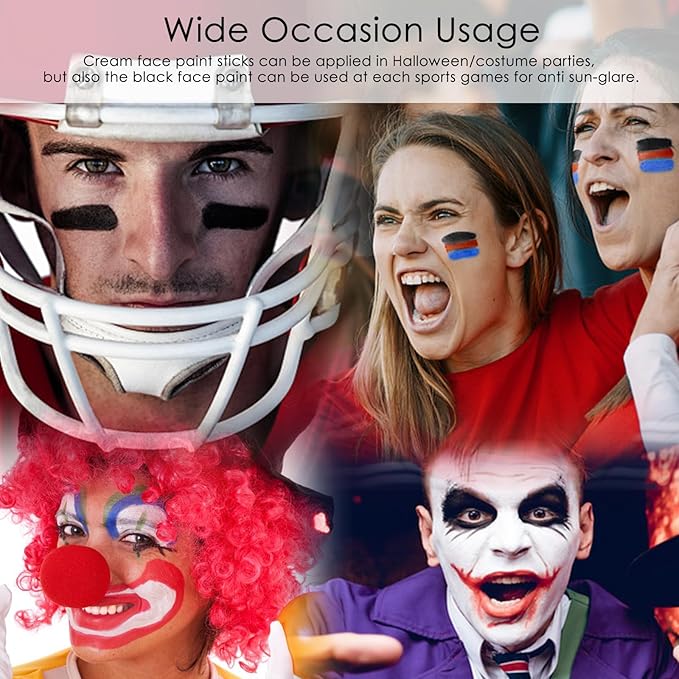 3 Colors Blue White Red Face Body Paint Stick, Blue White Red Flag Color Face Paint for Baseball/Football/Halloween Accessories Vampire/Joker/Clown Makeup Cream Face& Body Paint Easy to Blend