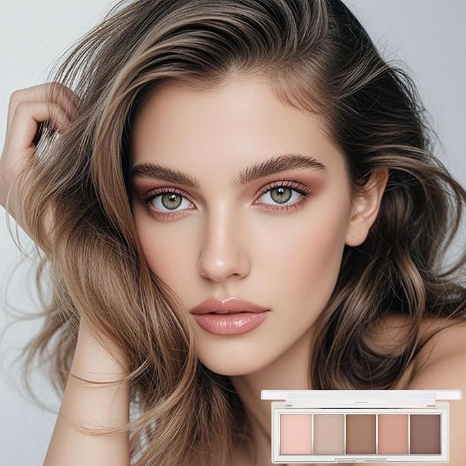 Erinde 5 Colors Matte Eyeshadow Palette Makeup, Neutral Nude Brown Light Brown Cool-Toned Taupe Eye Shadow, Long Wearing Waterproof Everyday Eye Makeup for Brown Eyes, 02