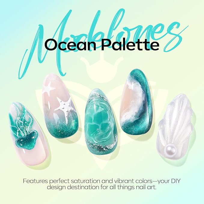 modelones Glitter Gel Nail Polish Set, 6 Colors White Green Lake Blue Pearl Shimmer 9D Cat Eye Gel Polish with Magnet Soak Off LED Nail Art Kit Salon DIY Home Gift