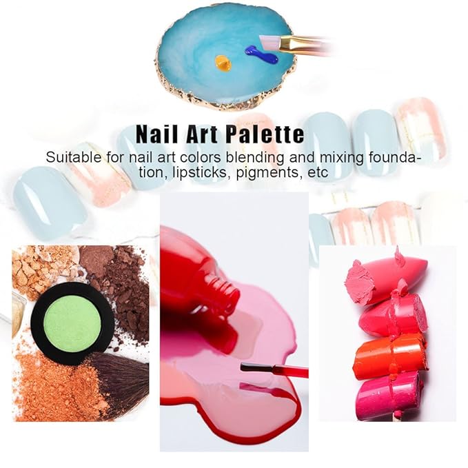 Nail Art Palette, Natural Resin Stone Nail Art Palette for Painting Placing Things Making Nail(Blue)