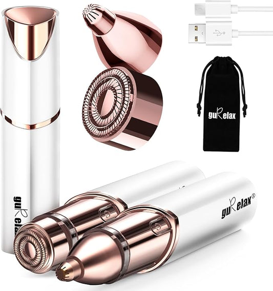 Eyebrow Facial Trimmer: 2 in1 Rechargeable Facial Hair Removal and Eyebrow Shaver - Face Lips Body Painless Facial Razor with Replacement Heads