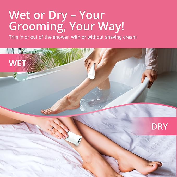 Clio PALMPERFECT Electric Bikini Trimmer - Travel-Friendly Hair Shaver for Smooth, Dual Blade for Close Shave, Use Wet or Dry - Battery-Powered + Trimming Guide Included