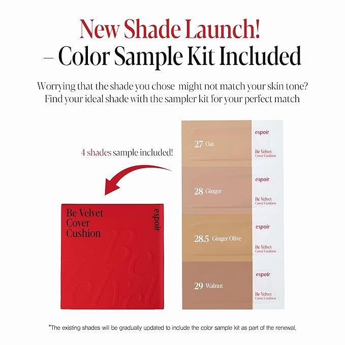 Espoir Be Velvet Cushion Foundation #28.5 Ginger Olive | Quick and Easy Coverage with Long-lasting Color by Zero Oxidation, Velvety Smooth Finish & Lightweight Formula, Vegan, Korean Makeup, 0.46 oz