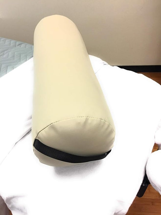 Fluffy Massage Bolster Pillow by NRG - 8"W x 26"L Full Round Massage/Spa Table Bolster with Carrying Strap - Supports Neck, Knees or Ankles - PVC Free Vinyl Upholstery - CFC Free Foam - Vanilla Cream
