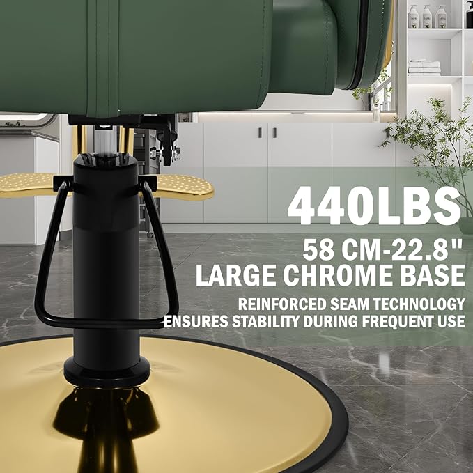 Salon Chair for Hair Stylist, 360° Swivel Reclining Barber Hair Styling Chair, Height Adjustable Spa Beauty Equipment for Home Barbershop, Green Gold