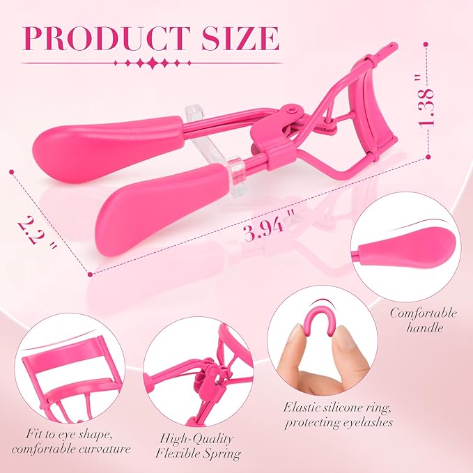 Eyelash Curler with Pads, Lash Curler with 10 Extra Silicone Replacement Pads, Comfortable Grip for Effortless Curling – Eyelashes for The Perfect Eye Contour (Light Pink)