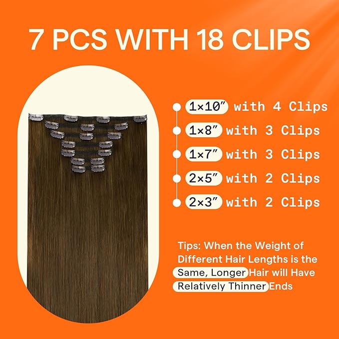 Full Shine Real Human Hair Extensions Clip ins Light Brown Clip in Human Hair Extensions for Fine Short Hair for Raving 14 Inch 7 Pcs 120 G