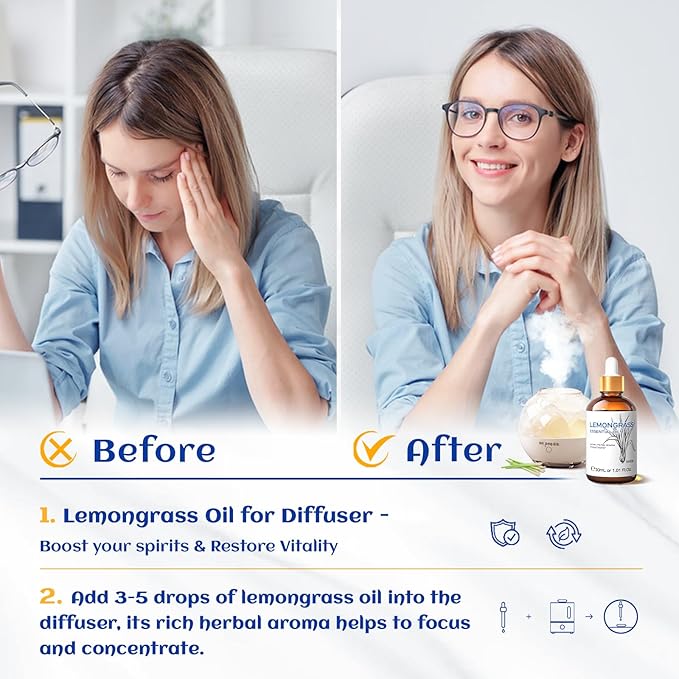 HIQILI 1 Fl Oz Lemongrass Essential Oil, 100% Pure Natural Undiluted for Diffuser, Hair - 30ml