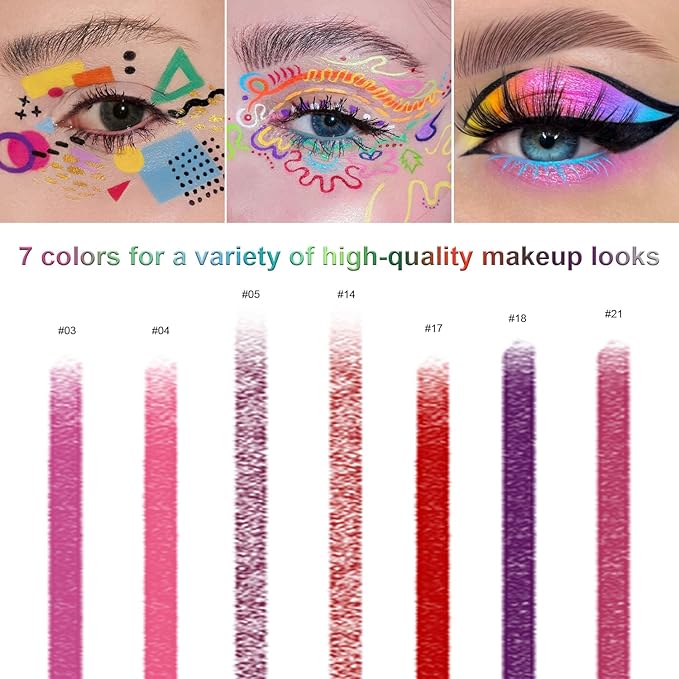7 Colorful Eyeliner Pen Set, Eye Shadow Pencil, Pearl Eyeliner Kit Metallic Glitter Eye liner Pencil for Women Eye&Lip Liner Professional Eye Makeup Set Colorful Eye Color (7PCS C)