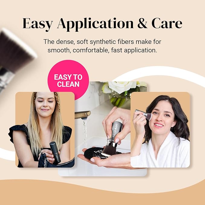 Flat Top Retractable Makeup Brush by Keshima - Premium Retractable Kabuki Brush, for Foundation Liquid Makeup, Powder, Cream and Blush