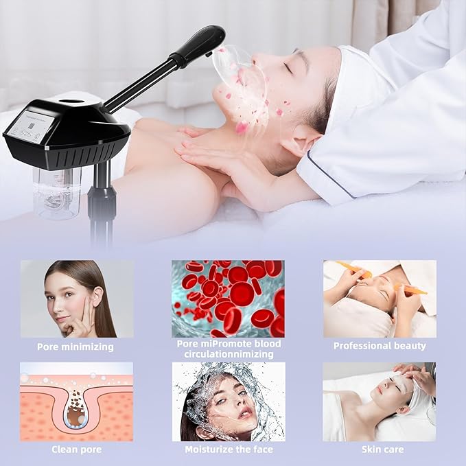 Professional Facial Steamer for Estheticians, Hot Mist & Timer Function, Ozone Facial Steamer on Wheels for Spa Beauty, Home Use