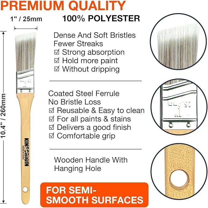 1 Inch Angled Paint Brushes - 12 Pcs, Small Paint Brush Set with Ultra-Dense Soft Bristles for Trim & Detail Work - Edge Painting Tool