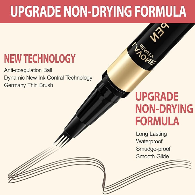 LAVONE Eyebrow Pen, 2-in-1 Eyebrow Pencils for Women with 4 Tip Microblading Eyebrow Pencil and Curved Precise Brow Pencil, Waterproof Eyebrow Pencil Create Full, Natural Hair-Like Brows, Dark Coffee