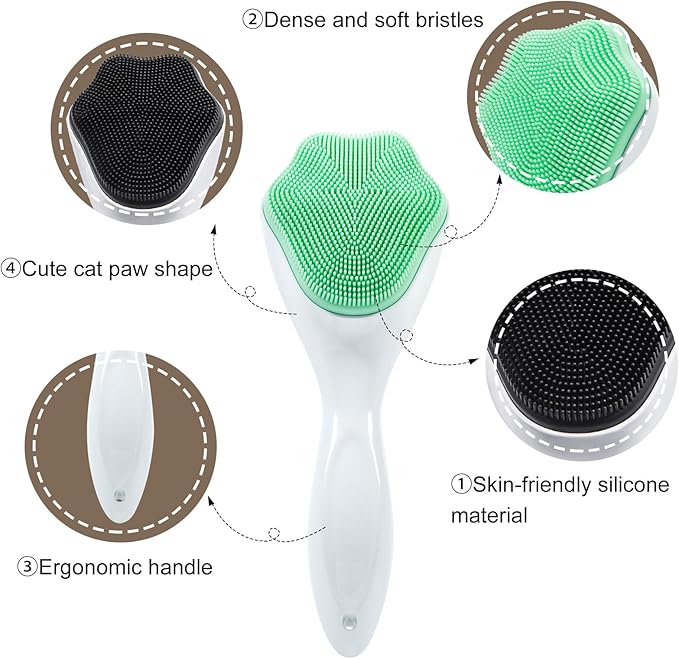 Silicone Face Scrubber Exfoliating Brush, 2 Pack Manual Handheld Facial Cleansing Brush Blackhead Scrubber, Soft Bristles Waterproof for Face Skincare,Green