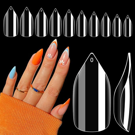 Short Stiletto Nail Tips, 500PCS Gel Tips for Acrylic Nails Professional, Clear Short Amlond Acrylic Nails, Full Cover Nail Tips for Nail Extension for DIY Home Salons, 10 Sizes with Box