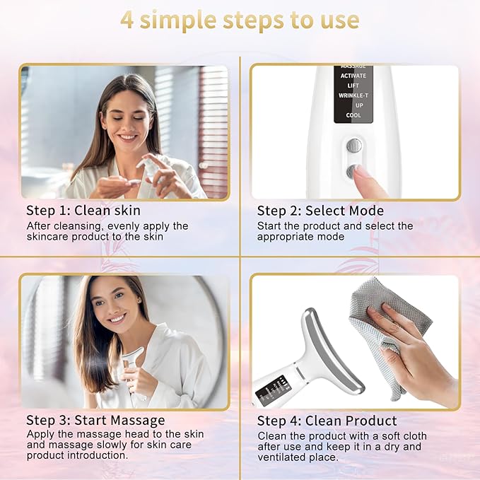 Red Light Therapy for Face and Neck, Facial Skin Care Tools, Micro-Current Vibration Facial Cold and Hot Service, Red and Blue LED Light, 4 Color LED Facial Light Therapy Device for Skin Care at Home