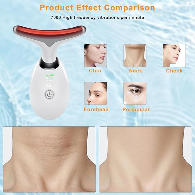 Face Neck Massager for Skin Tightening, 7 Color Portable Face Massager Tool for Skin Care, Based on Triple Action LED, Thermal, and Vibration Technologies, Improve and Smooth