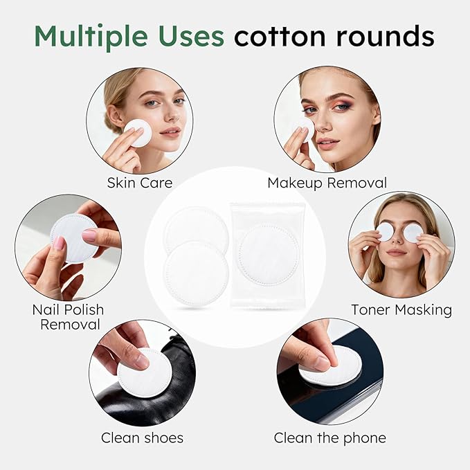 Individually Wrapped Cotton Rounds, Circular Cotton Pads, Individually Packaged, Easy to Carry, Suitable for Travel, Hotels, Business Trips, Camping (2 Pcs/Set, 300 Sets, in Total 600 pcs)