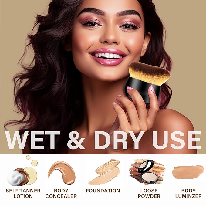 Extra Large Body Makeup Brush For Self Tanner, Leg Makeup &Bronzer Blend,75 mm Wide-headed Kabuki Brush Provides More Even& Pretty Application, Sunscreen Face& Back Makeup Brush, Wet& Dry Use- Black