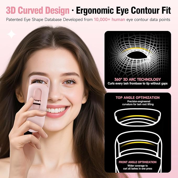 DUDUDU Heated Eyelash Curler, Portable Travel-Size Mini Electric Heated Lash Curler - 2-Level Adjustable Temp & Type-C Recharge, 10S Heat 3S Style 24H Lift for Long-Lasting Natural Effortless Curves