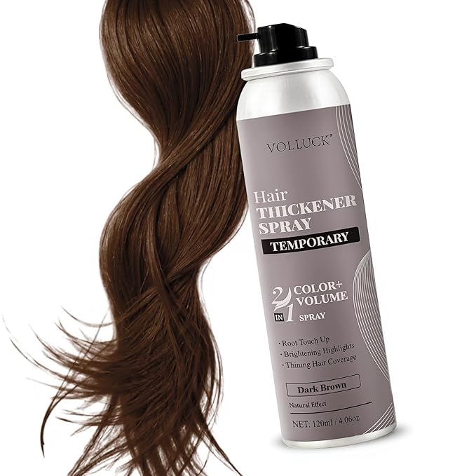 VOLLUCK Hair Thickening Fibers Spray, Temporary Colored Hair Thickener for Root Touch Up Spray, Grey Coverage Root Concealer for Women & Men, | Volumizing & Thickening | Medium Brown