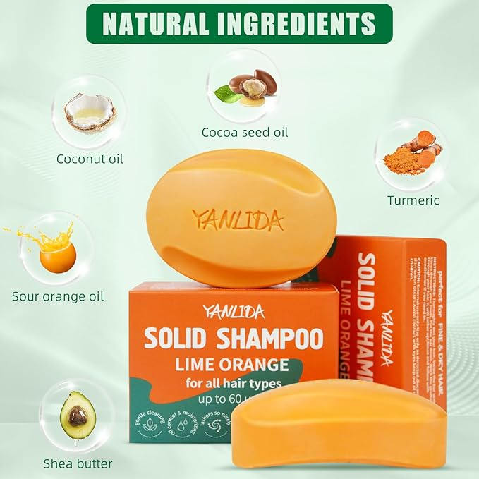 Solid Shampoo Conditioner Bar 2-In-1, Citrus Bar Shampoo for Dry, Itchy, and Oily Scalp, pH Balanced, Vegan Bars for Hair Strengthening Cleansing Moisturize, Cruelty-Free, 3 oz (Pack of 2)