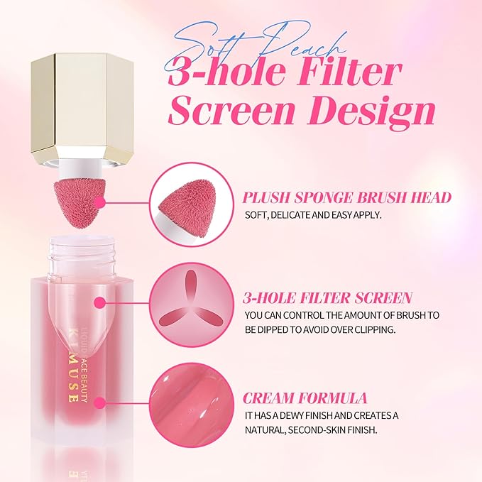 KIMUSE Soft Cream Blush - Liquid Blush for Cheeks, Long-Wearing Pigmented, Waterproof & Smudge Proof, Dewy Finish