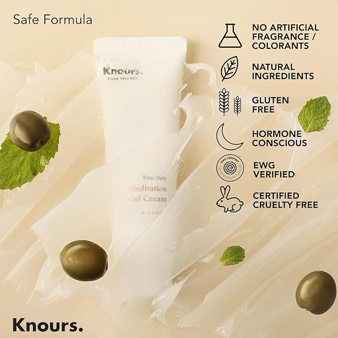 Knours. Light Weight Water Based Gel Moisturizer, Vegan Peppermint Squalane & Ceramide NP Hydrating Soothing Cooling (80ml 2.7 fl oz.)