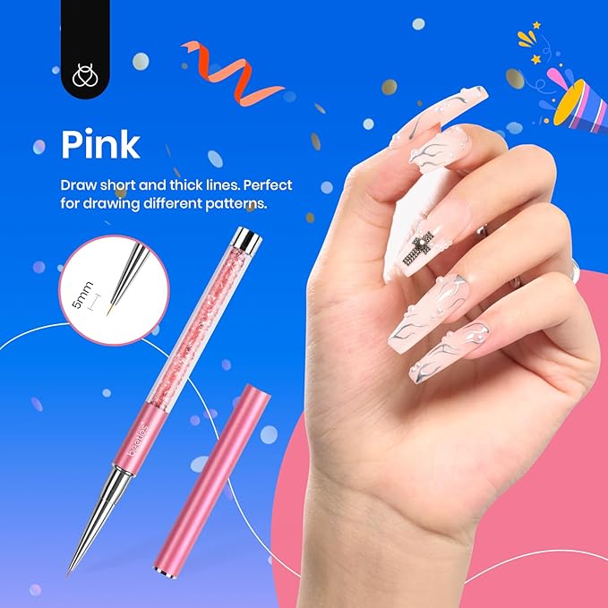 Beetles Gel Polish Nail Art Liner Brushes 5Pcs Painting Art Design Pen Set Diamond Application Rhinestone Handle Dotting Drawing Sizes 5 7 9 11 20mm Nail Design Gift for Women