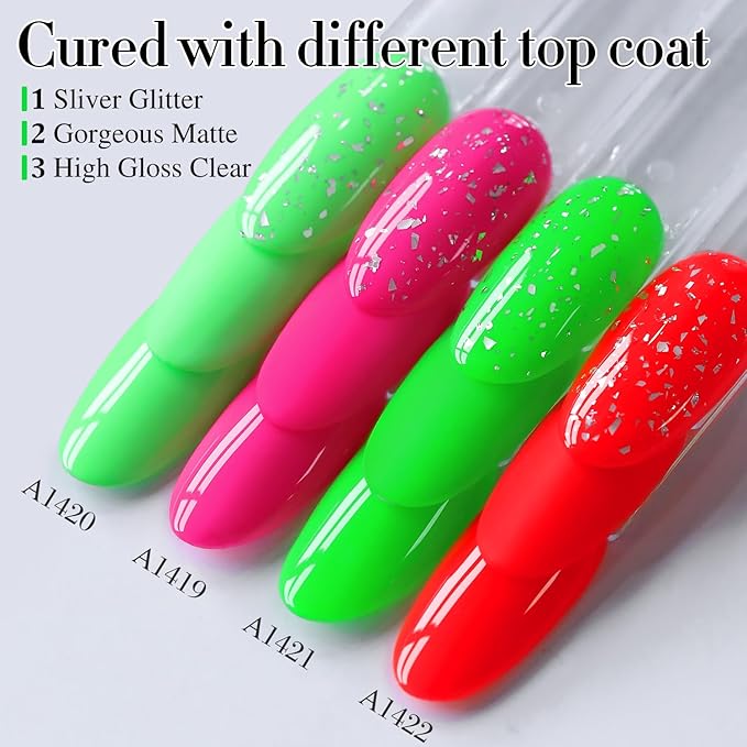 Double Rhythm Translucent Gel Polish Sheer Neutral Natural Light Milky Same Color Same Bottle 15ML Jelly UV Nail Polish Nail Art DIY at Home (Neon Glow Green-A1421)