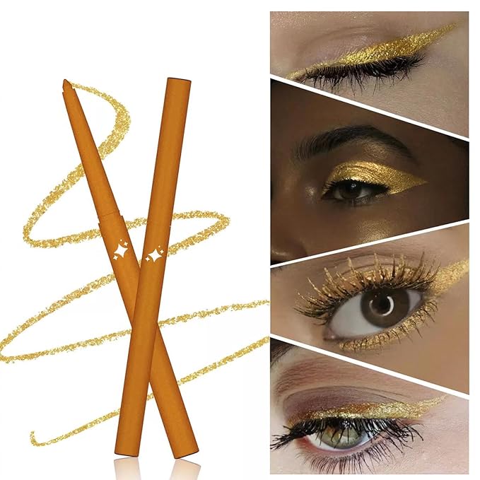 Gold Eyeliner Waterproof Retractable Gold Glitter Eyeliner Pencil Smudge-proof Long Lasting Hypoallergenic (02# gold shimmer)