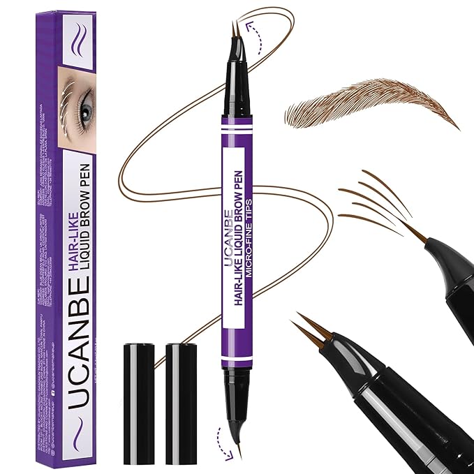 UCANBE Eyebrow Pen, Dual-Curved Eyebrow Pencils for Women, 2-in-1 Brow Pencil with 2-Fork-Tip & Precise Brush-Tip for Natural Hair-Like Brows, Waterproof Microblading Brow Pen Last 24Hrs(Soft Brown)