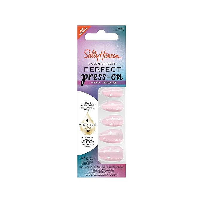 Sally Hansen Salon Effects Perfect Press-On Nails | Almond Shape | Easy to Apply, Non-Damaging | 30 Nails, Nail Glue, Adhesive Tabs, File | She's Shifty