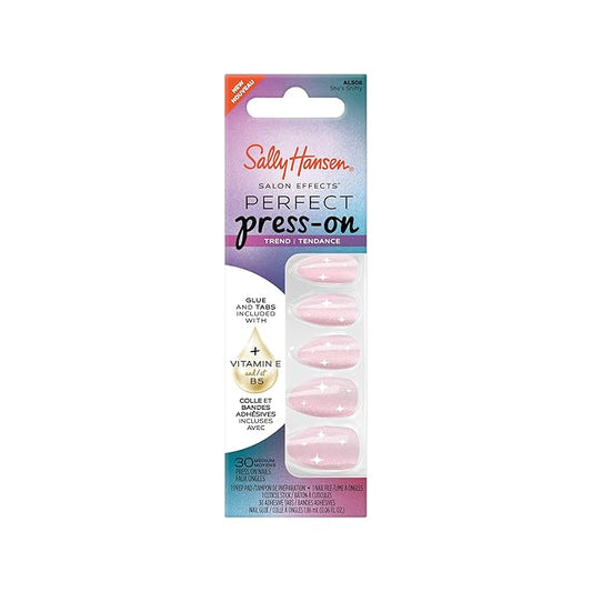 Sally Hansen Salon Effects Perfect Press-On Nails | Almond Shape | Easy to Apply, Non-Damaging | 30 Nails, Nail Glue, Adhesive Tabs, File | She's Shifty