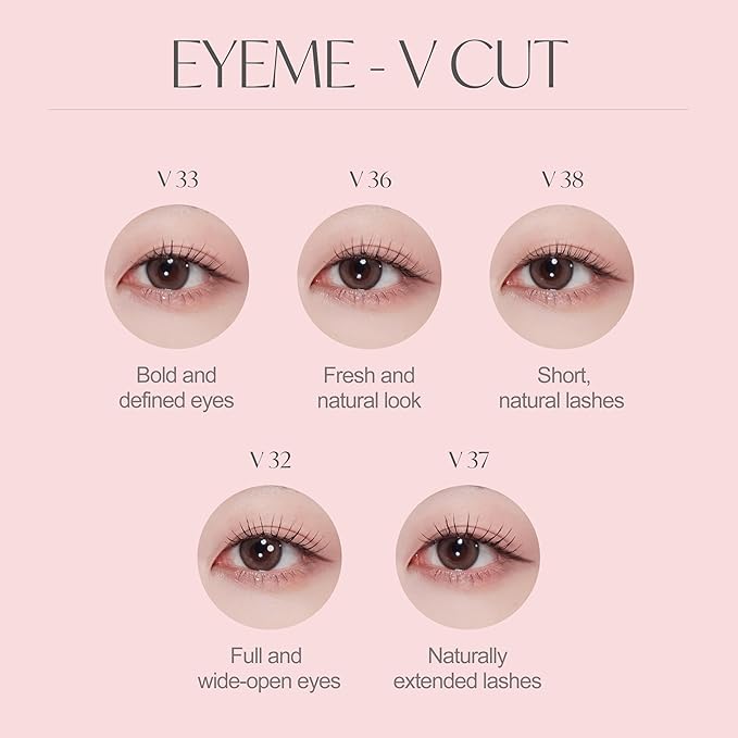 EYEME Cutting Eyelash NO.V36 – 5 Set Pack, Flexible Wispy Cluster Lashes for a Soft & Natural Look, Short Front Design for a Subtle & Innocent Eye Effect, Customizable & Comfortable Fit, K-Beauty