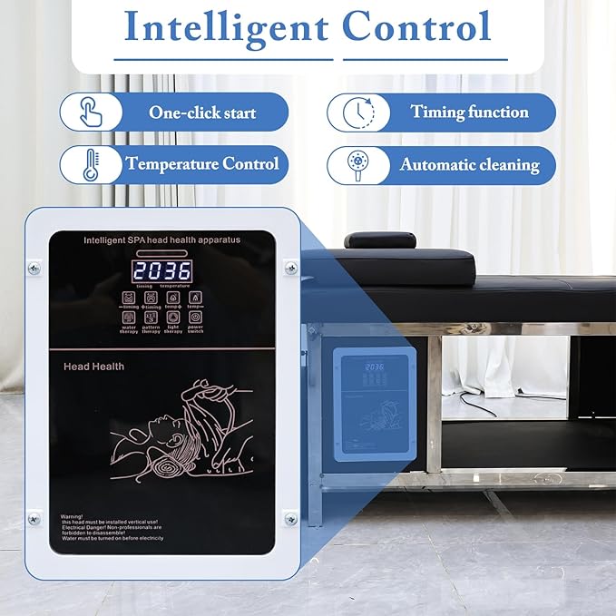 Head Spa Equipment, Japanese Head Spa Bed, Shampoo Massage Bed, Massage Headspa Table with Water Circulation Waterfall, for Spa Beauty Salon Barber (A)