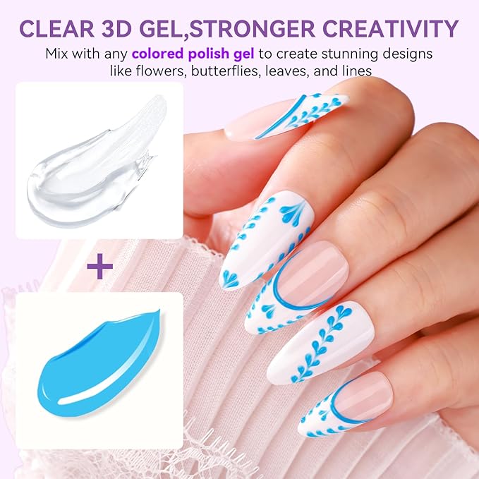 Makartt 3D Nail Art Gel: 2PCS Clear 3D Nail Gel Sculpting Gels for Nails Art, Mixable with Chrome Powder and Polish, No Wipe UV Gels for Sculpting and Carving, for Home & Salon DIY