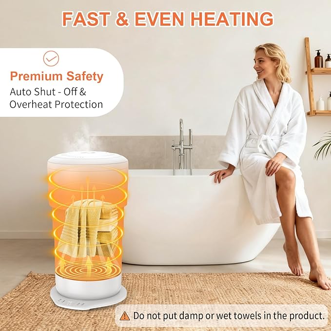 25L Foldable Towel Warmer Bucket, 212℉ Fast Heated Towel Warmers for Bathroom, Offers Custom Fragrance & Ambient Light for Home Spa, Auto Shut-Off, 3 Timers, Fits 2 Towels, Blanket, Bathrobe