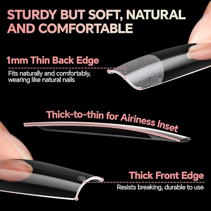 Extra Long Sqaure Nail Tips: 120 Pcs XXL Nail Tips Square Pre-buffed Full Cover Clear Gel Nails Tips for Acrylic Nails Professional, 12 Sizes No C Curve Fake Nails for Nail Extensions Home DIY Salon