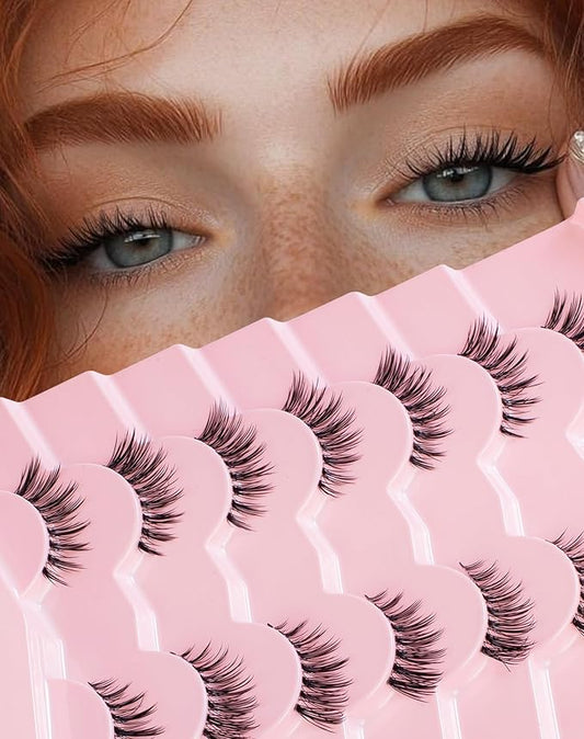 Manga Half Lashes Anime Spiky False Eyelashes Japanese Asian 3/4 Lashes Natural Wispy Fake Eyelashes 7 Pairs Pack Half-05