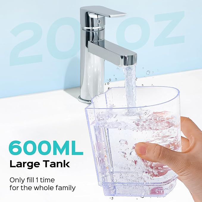 COSLUS Excellent Water Flosser for Teeth Cleaning: 12 Pressure Settings & 2 Modes for Orthodontic, Braces, Sensitive - Patented Storage, 5 Jet Tips and 600ML Tank for Family, Home Use, Black, E2