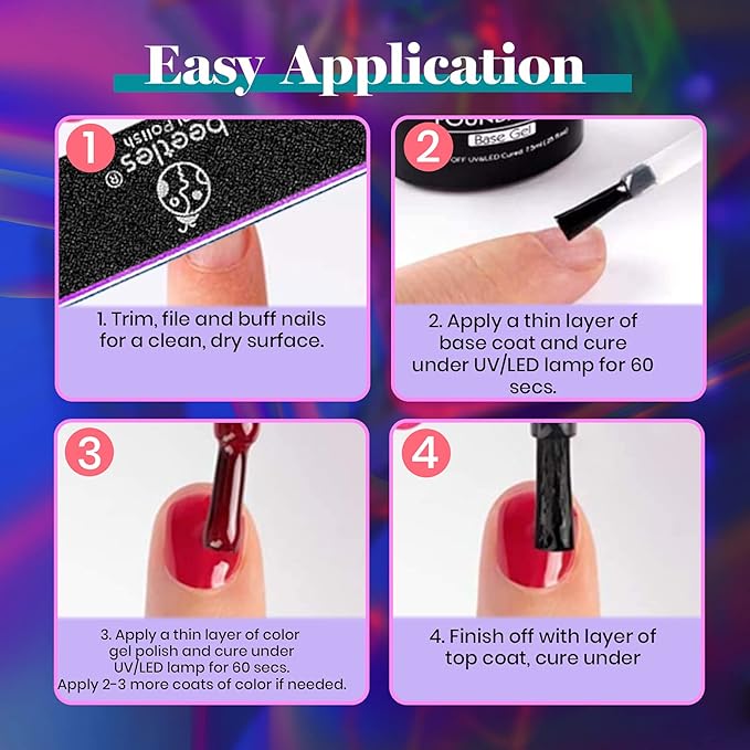 Beetles 20 Colors Gel Nail Polish Kit Midnight Euphoria Collection 23 Pcs Purple Blue Hot Pink Glitter Gel Polish Set Rainbow Soak off Uv Glossy & Matte Top Base Coat Gift for Women