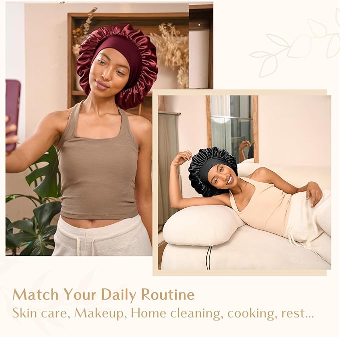 YANIBEST Silk Bonnet for Sleeping Women, Double Layer Hair Satin Bonnets with Elastic Band, Sleep Cap Curly Natural Hair