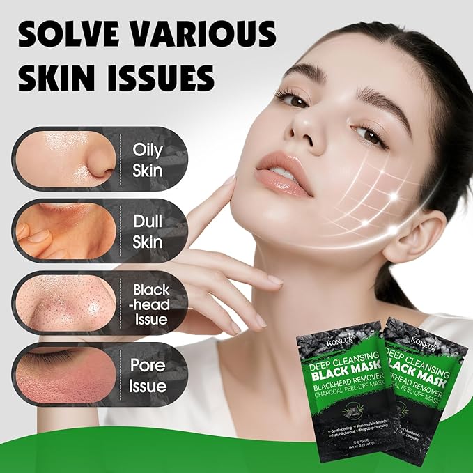 20 Pack Blackhead Remover Mask Set, Charcoal Peel Off Black Face Mask with Brush, Blackhead Pore Acne Remover for Face and Nose, Deep Cleansing for Men and Women