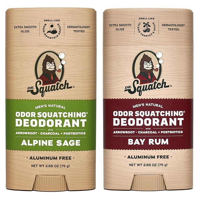 Dr. Squatch Natural Deodorant for Men - Odor-Squatching Aluminum Free - Alpine Sage & Bay Rum (2.65 oz, 2-Pack)