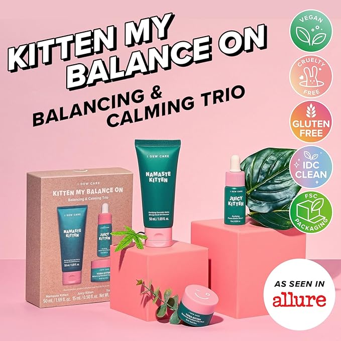 I DEW CARE Blemish Heartleaf Skincare Set - Kitten My Balance On | Foam Cleanser & Wash-off Mask & Serum, Clear & Soothe Irritation, Absorb Excess Oil, Gentle Face Wash, Travel Size, Stocking Stuffers