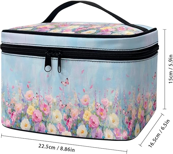 Butterfly Vibrant Rose Floral Print Travel Makeup Bags for Women Portable Tote Cosmetic Case with Carry Handle Toiletry Accessories Storage Organizer Bags