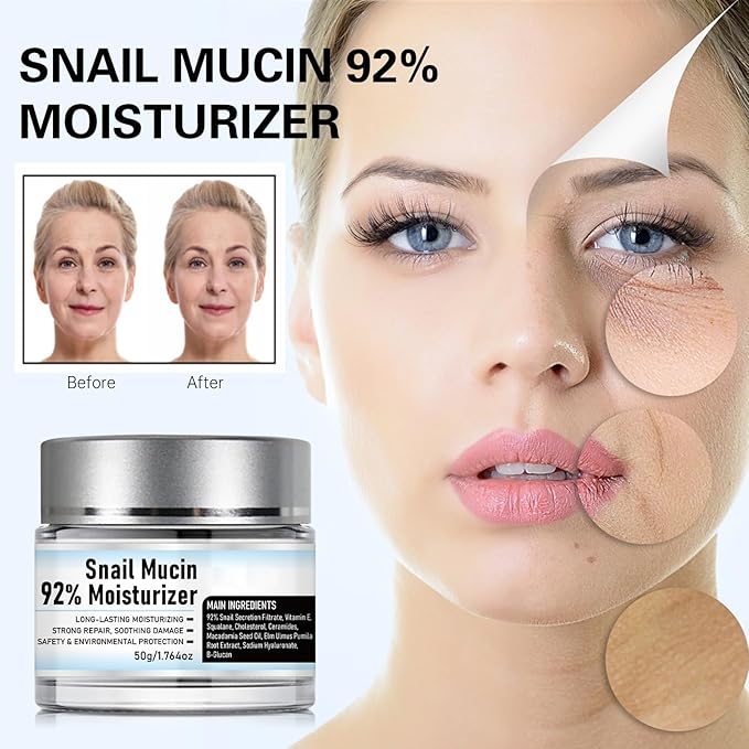 Snail Mucin 92% Moisturizer Daily Face Gel Cream, Hydrating Repair Face Gel Cream, Advanced Snail 92 All In One Cream for Dry & Sensitive Skin, All Skin Types 50g / 1.76oz